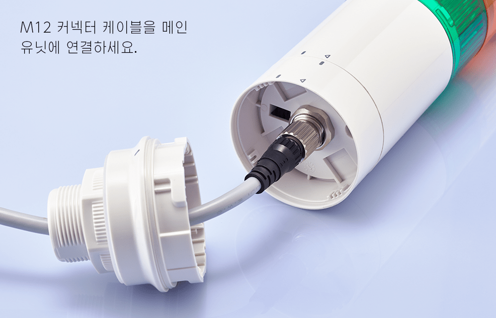 [LR6-WC] 배선 연결, M12 커넥터 케이블을 본체에 연결