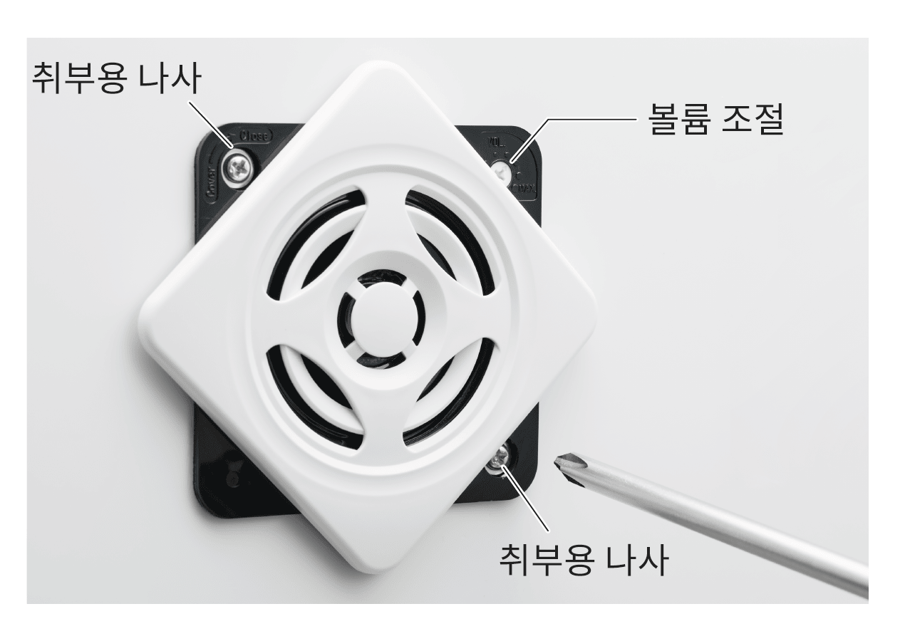 전면의 취부용 나사와 볼륨 조절부